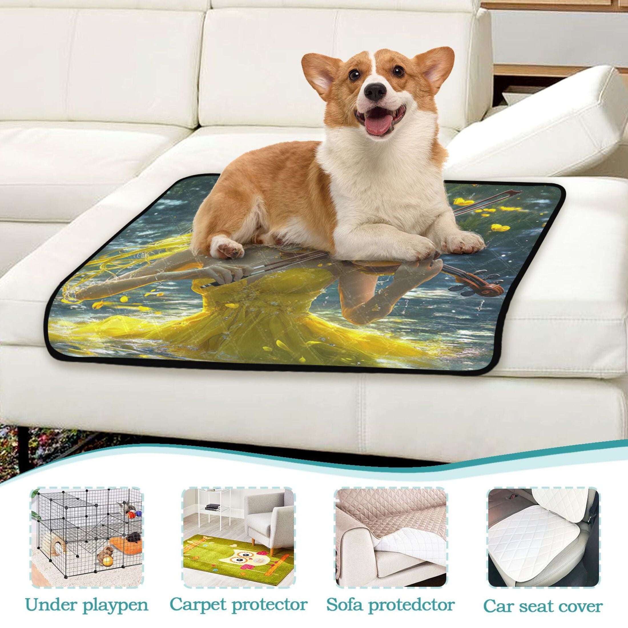 Qxltty Lass Playing Violin on The Water Cat litter Pads Pet Set of 3 Diaper Mats Center Anti-leakage Layer Absorbent Soft and Comfortable