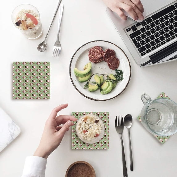 FMSHPON Merry Christmas Set of 6 Coaster for Drinks, Absorbent Ceramic Stone Coasters Cup Mat with Cork Base for Home Kitchen Room Coffee Table Bar Decor