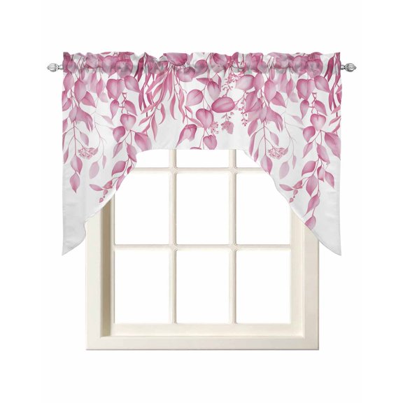 Pink Eucalyptus Leaves Swag Valances for Windows, Small Curtains Drapes, Spring Botanical Leaf Branches Kitchen Window Curtains Over Sink Window Treatment Valance for Bedroom/Bathroom 56"x36"