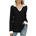 thumbnail image 3 of Womens Contrast Collar Top Long Sleeve Ribbed Knit Lightweight Fall Comfort Sweater, 3 of 9