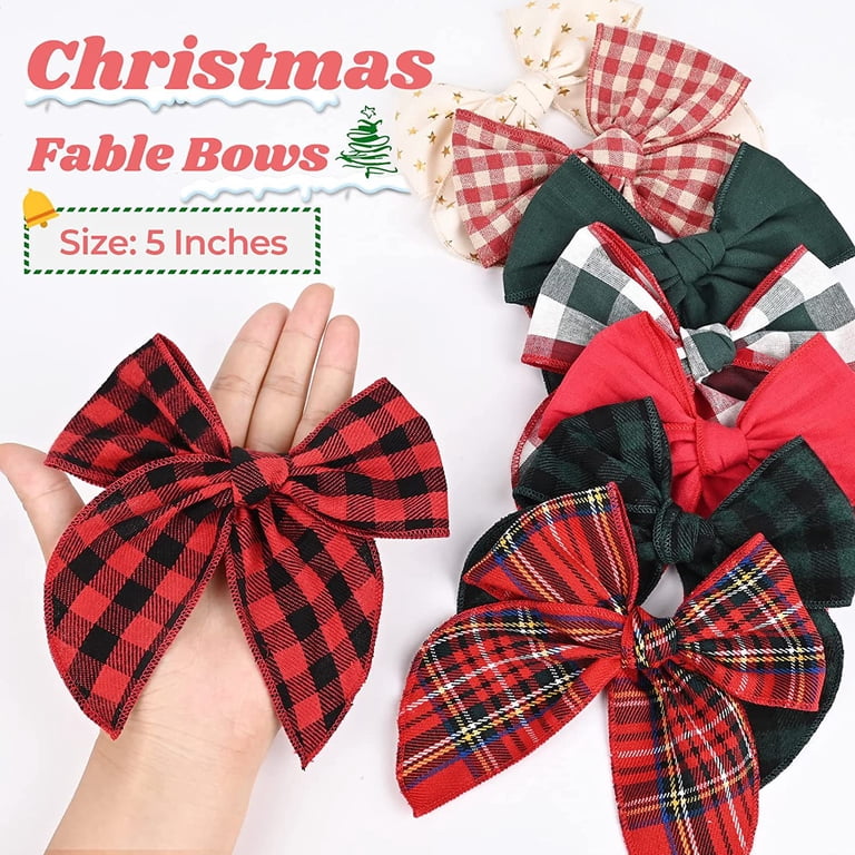 8 Pcs Christmas Hair Bows Kids Girls Handmade Plaid Alligator Clips Amazon.com: Velvet Plaid Bow Hair Clips and Accessories for  main image 3