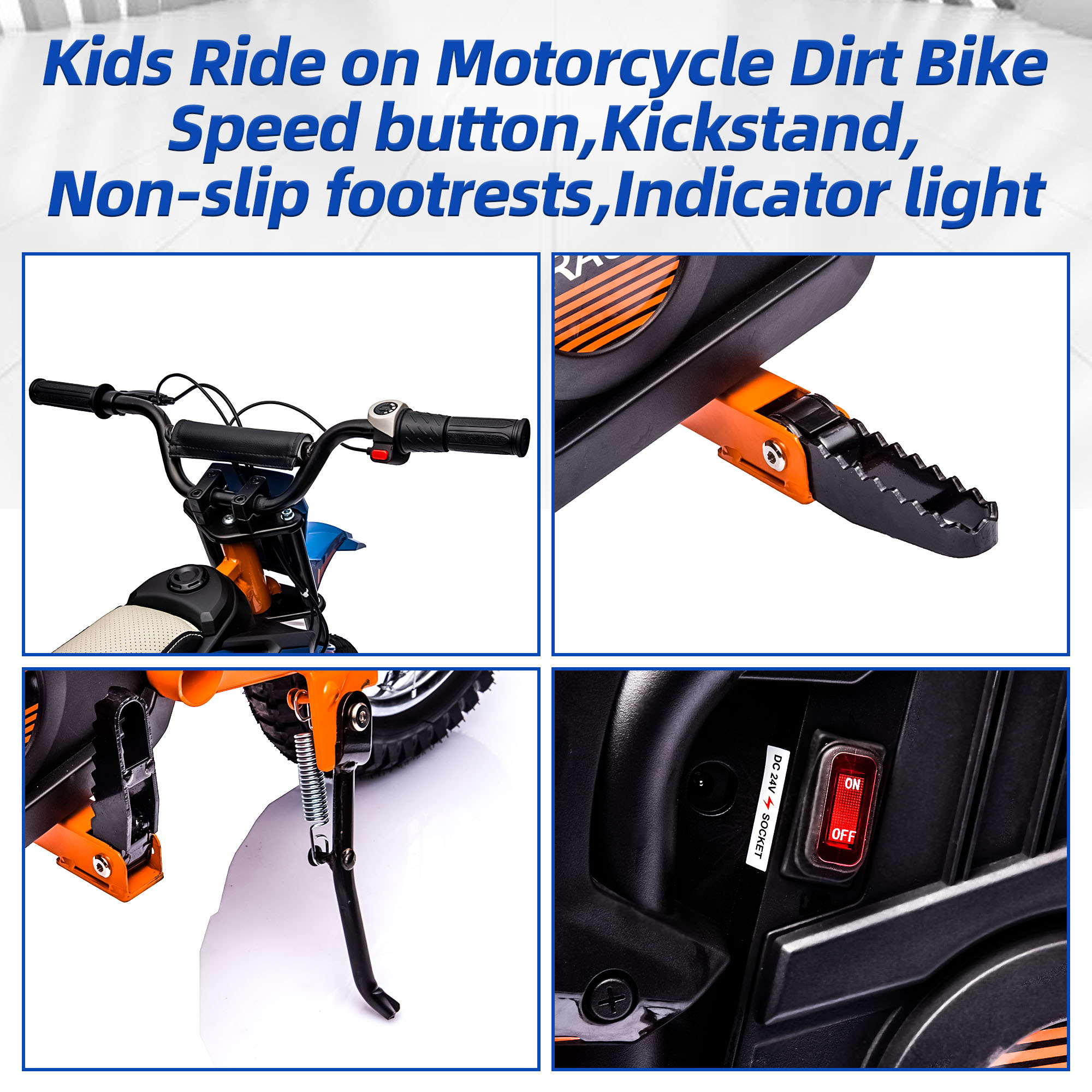 24V Battery Powered Kids Dirt Bike, 250W Electric Motorized Motorcycle Bike for Boys Girls Aged 8-14, Ride on Motorcycle Toy with Back Wheel Suspension, Blue