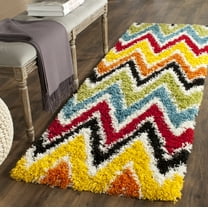 SAFAVIEH Trafford Zigzag Stripes Kids Shag Runner Rug, Ivory/Multi, 2'3" x 5'