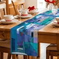 thumbnail image 5 of Table Runner - 108 Inch Long, Abstract Blue Kitchen Dining Table Runner Dresser Scarves, Painting Buildings Geometric Color Block Farmhouse Decor for Coffee Tables Wedding Party Banquet, 5 of 8