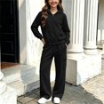 thumbnail image 2 of YUNLIUU Girls Sweatsuit Fall Winter Kid Zip Up Hoodie And Cargo Sweatpants Set,120=5-6Years,Black_01, 2 of 4