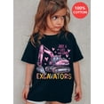 thumbnail image 1 of Girls' 100% Cotton Cartoon Excavator Graphic Tee - Casual Round Neck, Short Sleeve, Asymmetrical Hem Summer Top, 1 of 6
