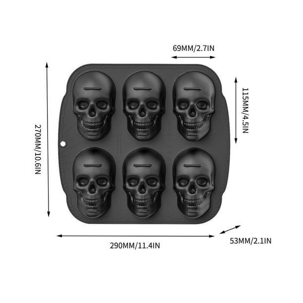 Pisexur Batería de cocina Molde de silicona para tarta de Halloween de 6 piezas, molde para tarta de calavera grande para la cocina del hogar