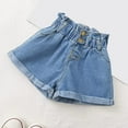 thumbnail image 2 of KVPLBQFD Girls Cute Jean Shorts Toddlers Paper Bag Waist Button Jorts Kids Roll Up Hem Denim Shorts with Pockets Teens Casual Clothes, 2 of 5