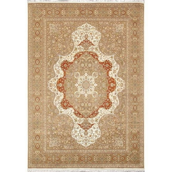 10 ft. x 14 ft. 3 in. Tabriz Hand-Knotted Silk & Wool Area Rug