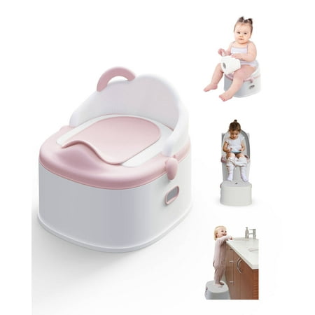 Babyomi 3 in-1 Potty Training Toilet with Standalone Potty & Potty Ring & Step Stool and Washable Liner and Lid,One-click Assembly, Easy to Clean (Pink)
