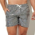 thumbnail image 4 of Aueoeo Men's Sequin Sparkly Shorts Drawstring Elastic Waist Shorts Shiny Straight Leg Partywear Fashion Shorts, 4 of 6