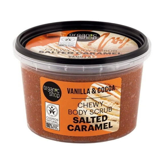 Organic Shop Vanilla & Cocoa, Hydrating & Exfoliating Body Scrub, 100% Vegan & Organic, Daily Exfoliant, Detox & Moisturizer, Body, Face, Hand & Foot, Intensive Care & Skin Toning. 250ml.