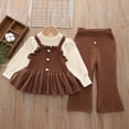 thumbnail image 4 of JIAYUE Girls Clothing Set Puff Sleeve Knit Ruffle Button Strap Dress Flared Knit Pants 2 Piece Outfit For Autumn Back To School,2-3 Years, 4 of 4