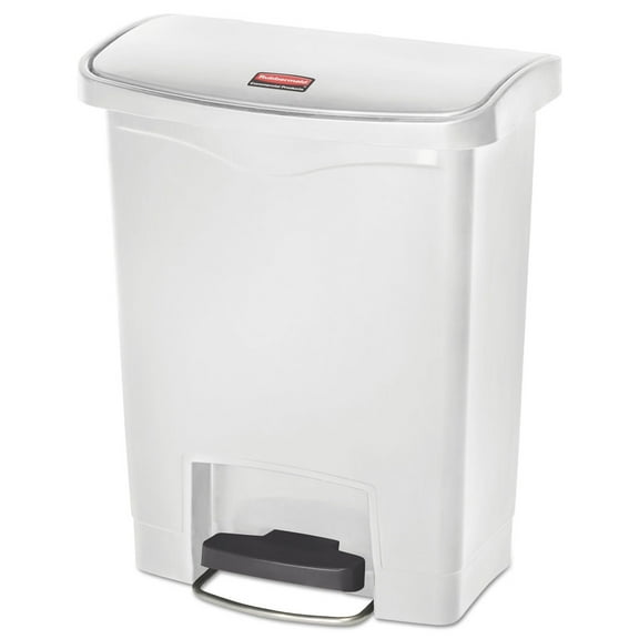 Rubbermaid Commercial 1883555 Slim Jim Resin Step-On Container, Front Step Style, 8 Gal, White