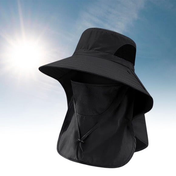 Cape de pesca para hombres sombrero de playa con correa para la barbilla para la jardinería de viajes mochilero Negro