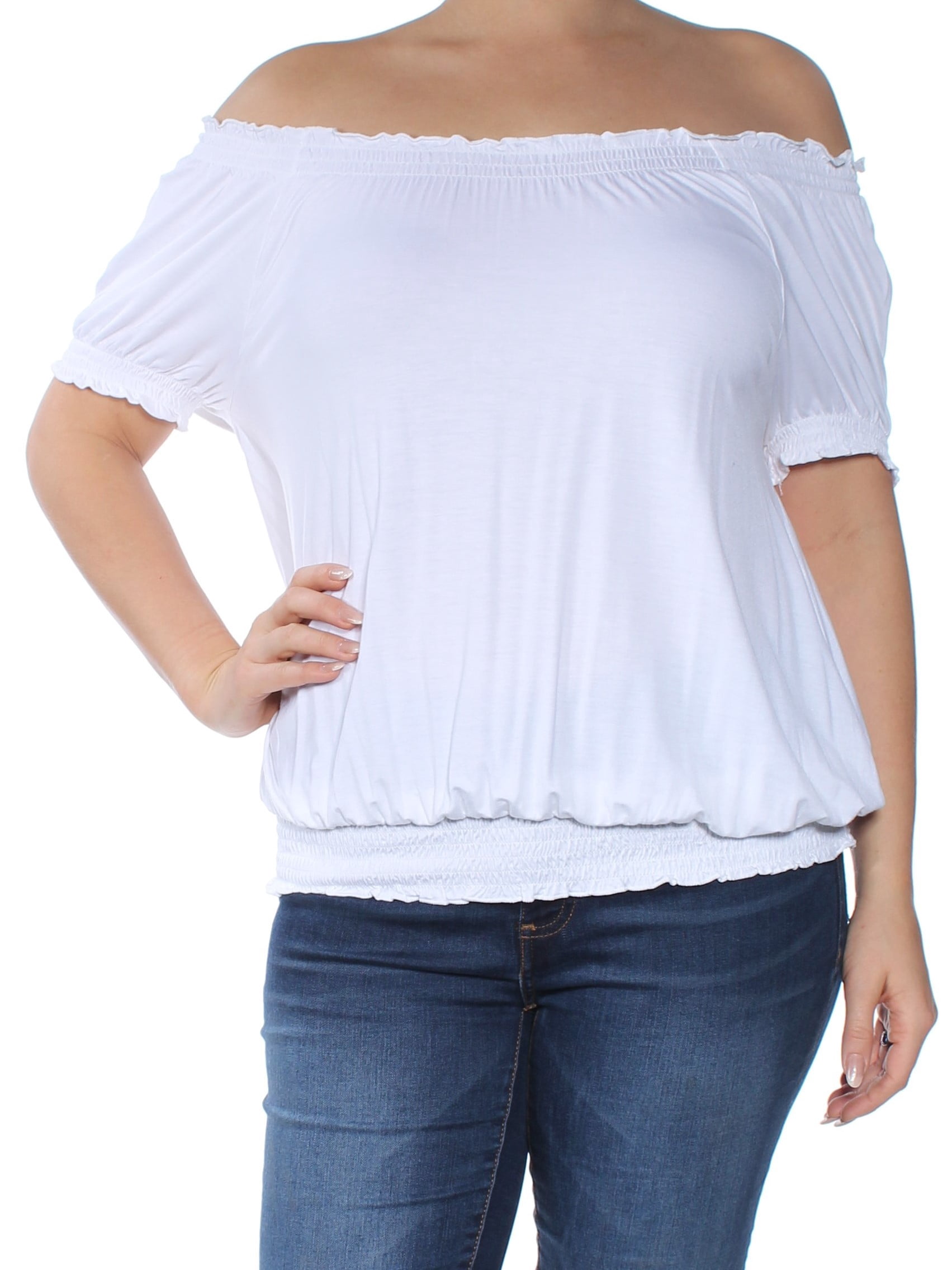 INC INC Womens White Short Sleeve Off Shoulder Peasant Top Size L