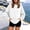 White, variant on Women's Casual Hoodies Long Sleeve Solid Lightweight Pullover Tops Loose Sweatshirt with Double Flap Pockets White