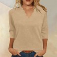 thumbnail image 2 of Womens Short Sleeve 3/4 Sleeve V Neck Blouses Solid Color Shirts Loose Fit Summer Tops Lightweight Breathable Tees for Daily Outfit Fall Fashion Clothes, 2 of 6