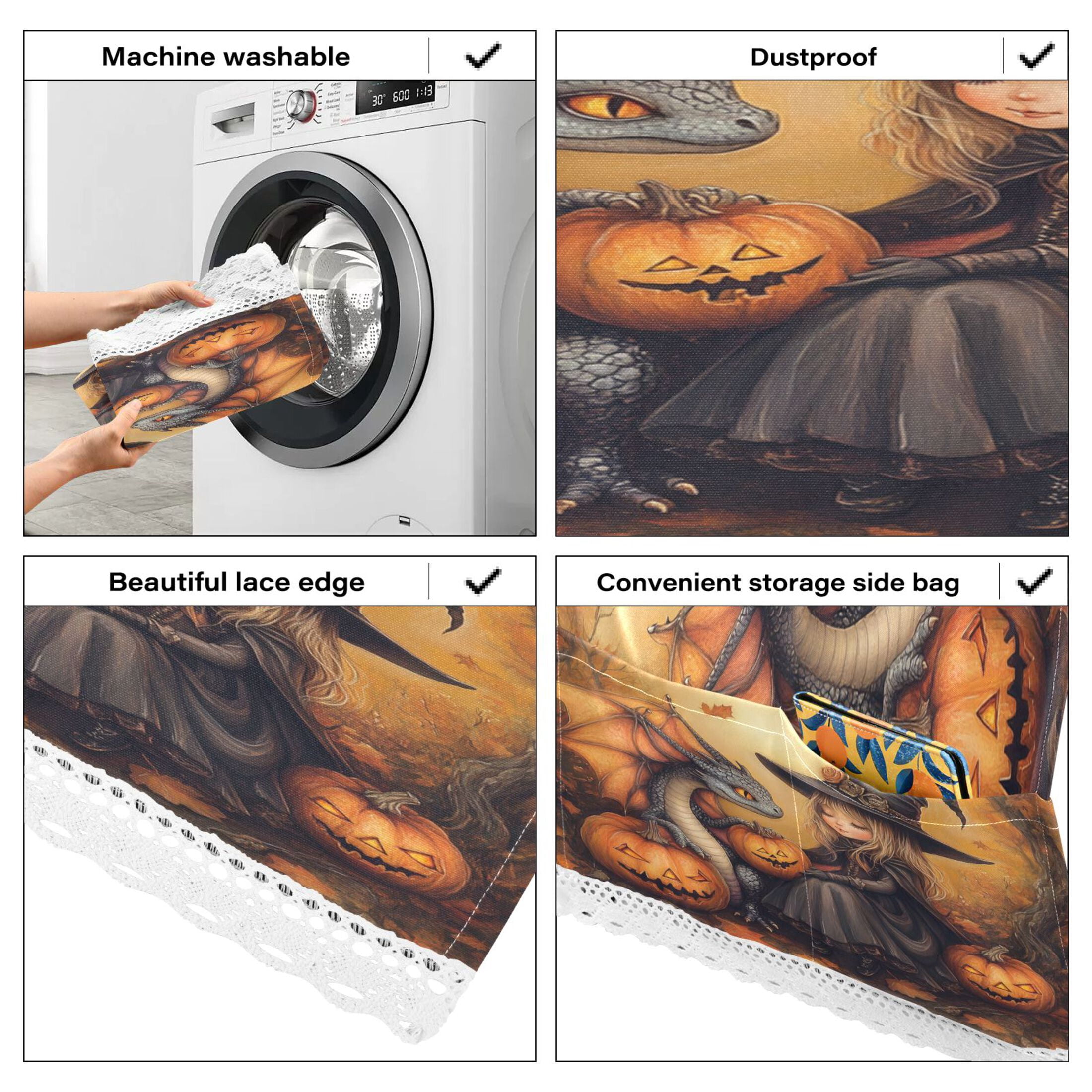 A Little Witch and Her DragonWasher and Dryer Covers Dust-Proof and Oil Resistant Fridge Cover with 4 Storage Pockets Washing Machine Top Cover for Laundry Kitchen Home 51.2 x 22 In