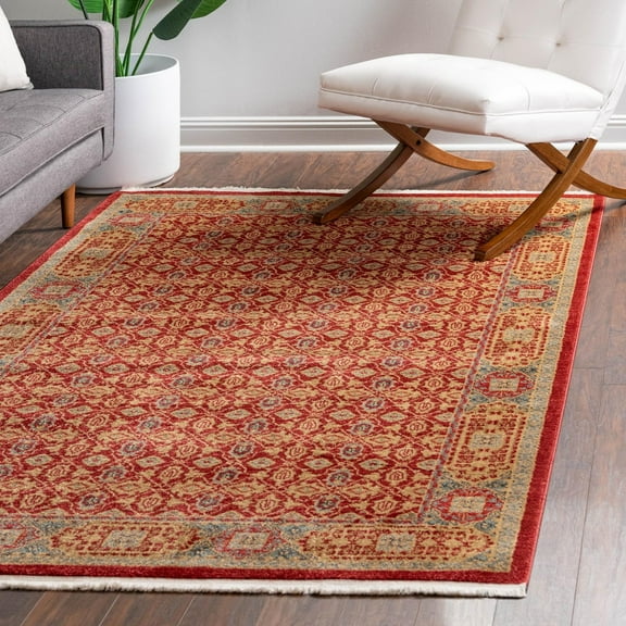 Unique Loom Palace Collection Area Rug - Jefferson (6' 1" x 9' Rectangle Red/Light Blue)