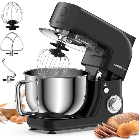 LINKChef Stand Mixer, 5.3QT 800W 6 P Speeds with Whisk, Dough Hook and Beater NEW (Black)
