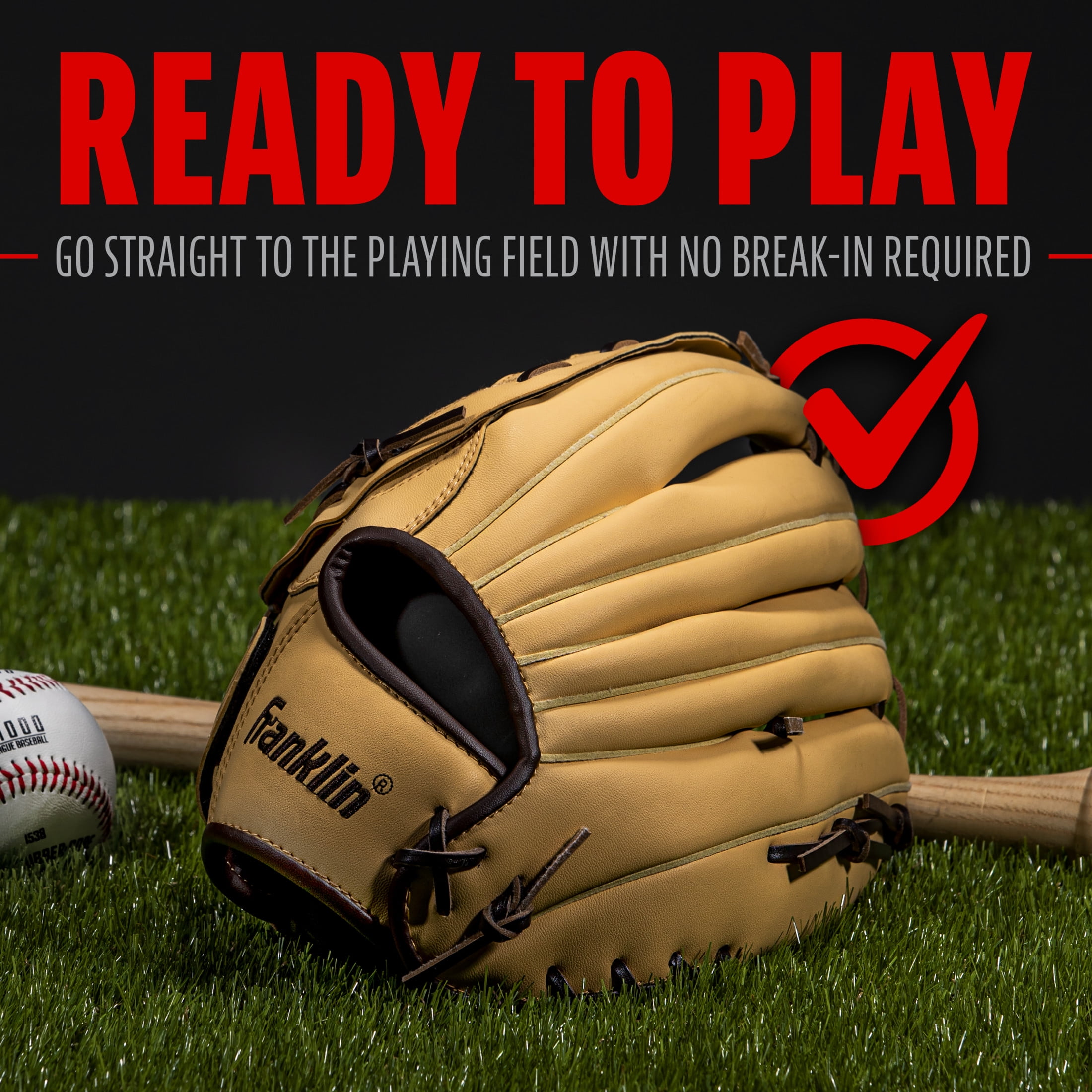 Franklin Sports Field Master Baseball + Softball Glove, 14 in, Camel Brown, Left Hand Throw