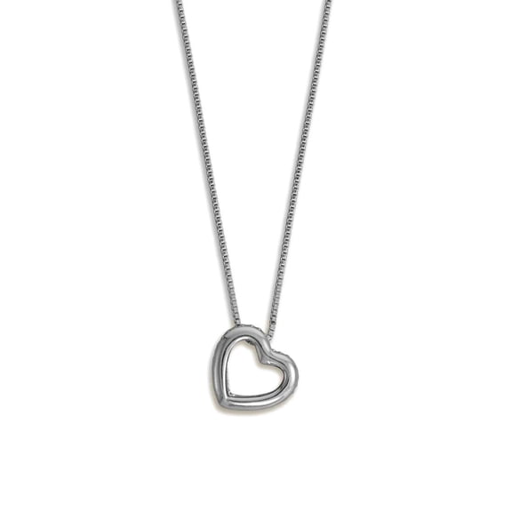 925 Sterling Silver 16 Inch   2 Inch Rhodium Plated CZ Lined Floating Love Heart Necklace 16 2 Inch is Finished Pave CZs
