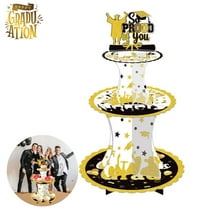 Graduation Cupcake Stand for Graduation Party - 3 Tiers, Black and Gold Cupcake Holder Graduation Cupcake Dessert Holder 2024 Graduation Cupcake Liners for Graduation Party Decorations