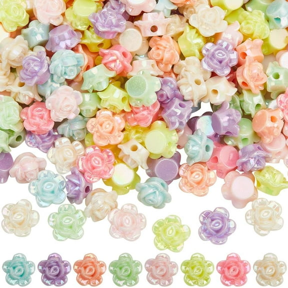 500Pcs Random Color 13mm Iridescent Loose Beads Flowers Rose Flower Beads Acrylic Candy Rainbow Roses Spacer Bead Beading Supplies DIY Bracelet Necklace Earrings Crafts