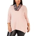 thumbnail image 3 of Ny Collection Women’s Plus Size Handkerchief-Hem Top & Printed Scarfs, Pastel Pink, 2X Plus, 3 of 5