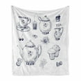 thumbnail image 1 of Blue and White Soft Flannel Fleece Blanket, Hand Drawn Teapots and Cups Muffins and Bags Vintage English Tradition, Cozy Plush for Indoor and Outdoor Use, 70" x 90", Navy Blue White, by Ambesonne, 1 of 6
