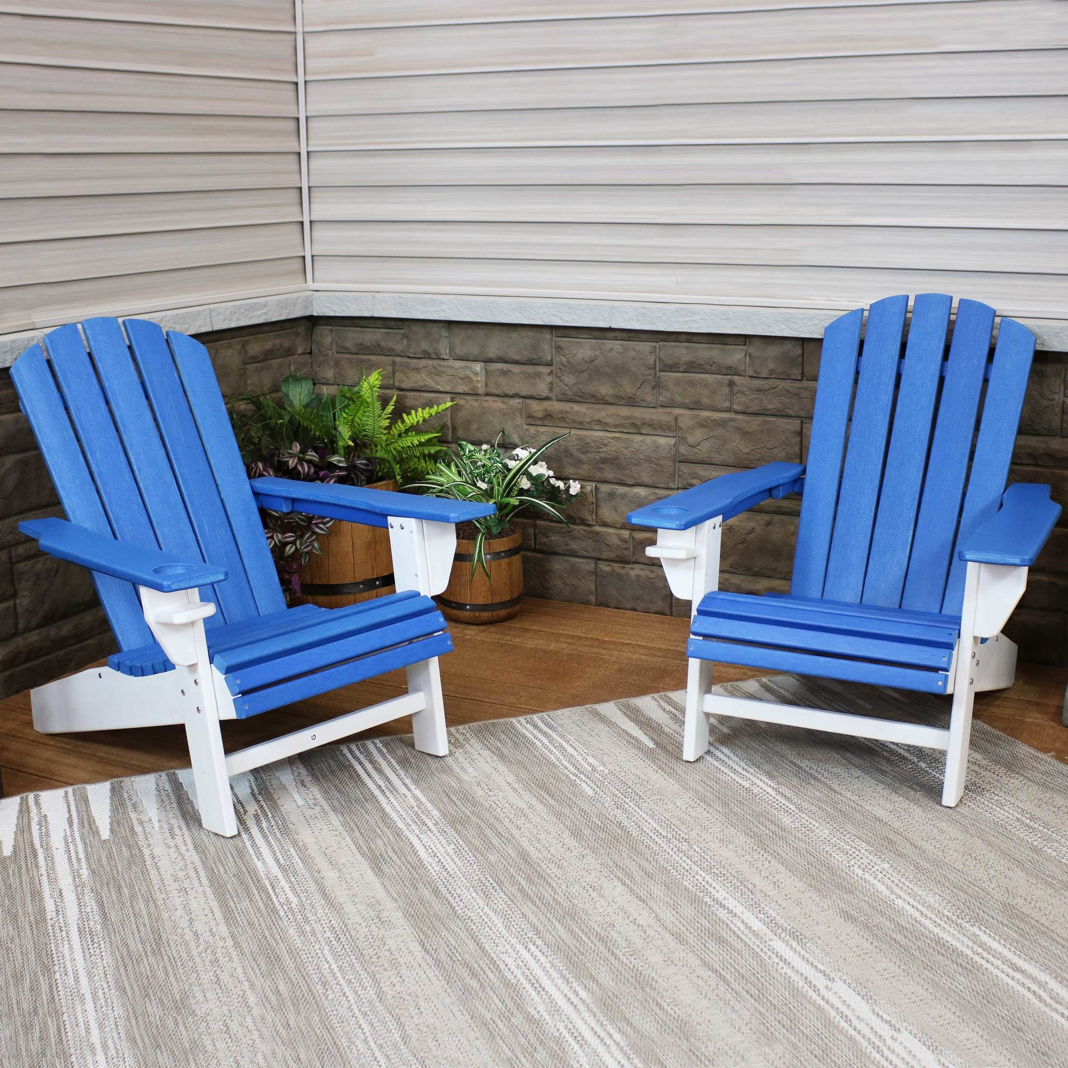 Sunnydaze HDPE Adriondack Chair with Drink Holder - Set of 2, Blue/White