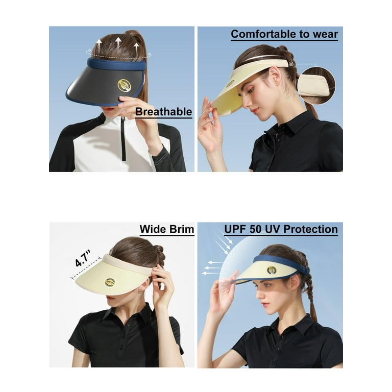 Summer Wide Brim UPF 50+ Sun Visor Golf Hats for Women Men Kids