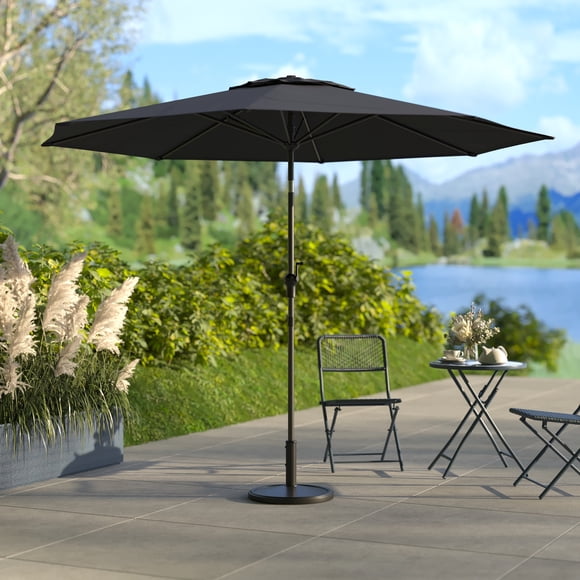 HOMETRENDS 9 ft. Round Push-Up Market Patio Umbrella, Meteorite