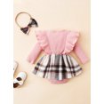 thumbnail image 4 of Toddler Baby Girl Fall Winter Outfit 3M 6M 9M 12M 18M Plaid Romper Dress Ruffles Long Sleeve Clothes Jumpsuit with Bow Headband, 4 of 10