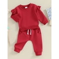 thumbnail image 4 of 2PCS Baby Girls Fall Outfits Long Sleeve Solid Color Sweatshirt + Pants Set Infant Clothes, 4 of 10
