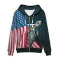 thumbnail image 5 of Renewold Oversize Zip Up Hoodies for Women Size 2XL Patriotic Retro American Flag Tops Sea Turtle Graphic Sweatshirts Elasticity Skin-friendly Jacket Outdoor Holiday Streetwear with Pocket, 5 of 5