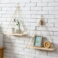 thumbnail image 2 of Decorative Wall Hanging Shelf Distressed Wood Jute Rope Floating Shelves, 2 of 8
