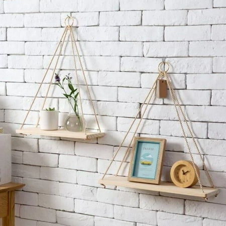 Distressed Wood Hanging Swing Rope Floating Shelves Wall Mounted for Bedroom,Living