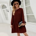 thumbnail image 4 of Vestido tipo suéter largo de color liso de moda de otoño e invierno, vestido de punto de línea A suelto y torcido con cuello redondo, 4 of 6