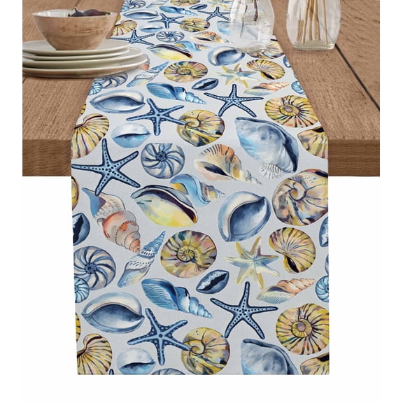 Hokiten Table Runners 36 Inches Long Dress Scarves, Ocean Coastal Farmhouse Kitchen/Dining Table Runner, Short Coffee Tablerunners, Summer Nautical Starfish Conch Shells 13x36 Inch