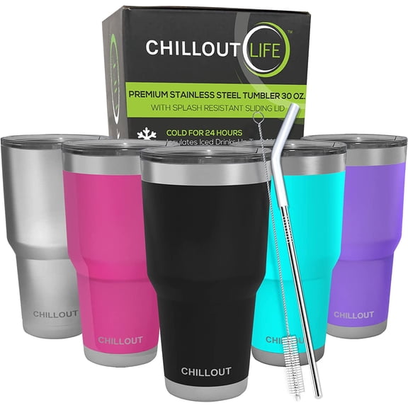 CHILLOUT LIFE 30 oz Stainless Steel Tumbler with Lid & Gift Box - Double Wall Vacuum Insulated Large Travel Coffee Mug with Splash Proof Lid for Hot & Cold Drinks - Black Tumbler