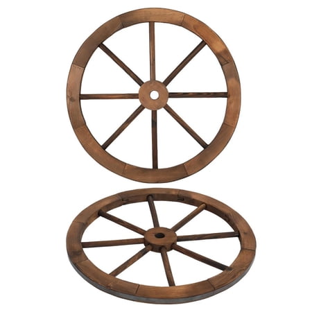 SalonMore 24  Decorative Wooden Wheel (Set of 2)  Vintage Old Western Style Wall Hanging Wagon for Bar  Garage  Patio  Carbonized Solid Fir Wood