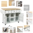 thumbnail image 3 of Kitchen Island Cart with Rubber Wood Drop-Leaf Countertop, 5-Wheel Rolling Island with Internal Storage Racks, Cabinet and 3 Drawers for Dining Room Kitchen, 3 of 14