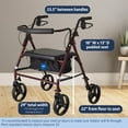 thumbnail image 2 of Medline Rolling Walker, Folding Rollator with Seat and 8-In Wheels, Heavy Duty, Burgundy, 500-lb Capacity, Steel, 2 of 6