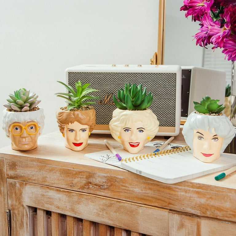 The Golden Girls Face Mini Ceramic Planter With Faux Succulent