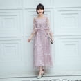 thumbnail image 1 of Vestido de encaje para mujer, elegante, de verano, con cintura ajustada, largo, multicolor, con mangas cubiertas por el vientre y falda, 1 of 6