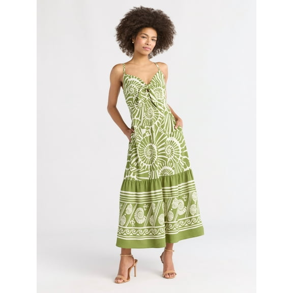 Sofia Jeans Women's and Women's Plus Tie Front Maxi Dress, Sizes XS-4X