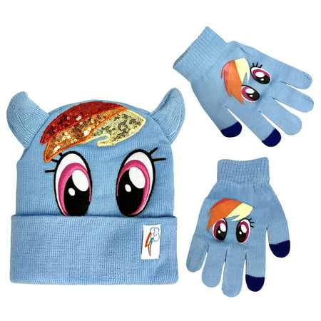 My Little Pony Winter Beanie Hat Matching Glove Set Rainbow Dash Character