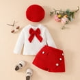 thumbnail image 3 of YuYuBao Toddler Girls Outfits Sets Long Sleeve Bowknot Ribbed T Shirt Tops + Shorts + Hats 3 Piece Outfits, 3 of 6